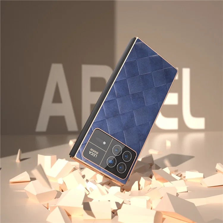 For Xiaomi Mix Fold 3 5G Case Grid Texture Leather+PC Electroplating Phone Cover