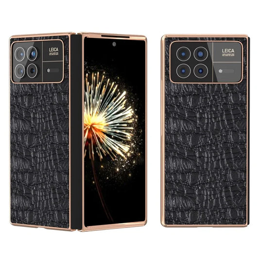 For Xiaomi Mix Fold 3 5G Case Shockproof Genuine Cow Leather+PC Electroplating Cover