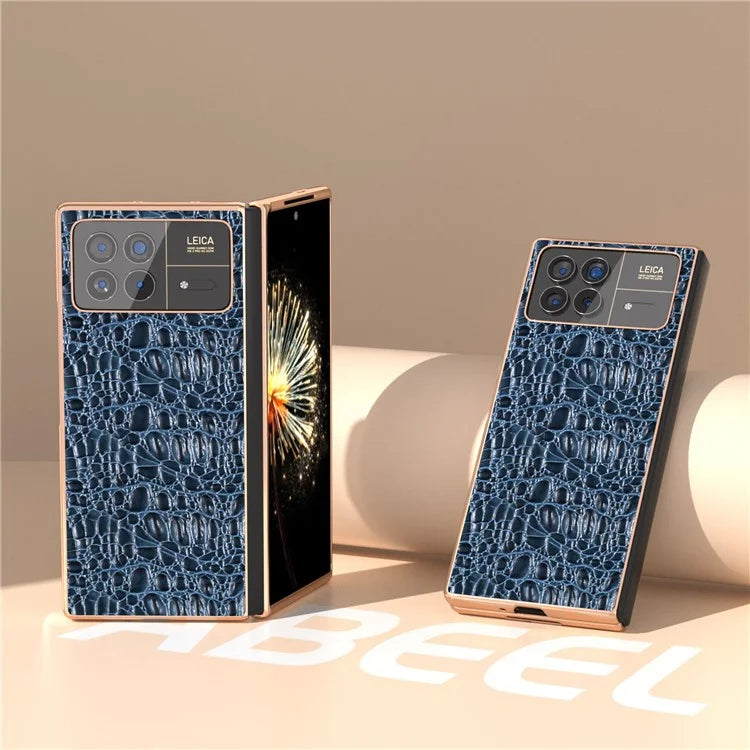 For Xiaomi Mix Fold 3 5G Case Shockproof Genuine Cow Leather+PC Electroplating Cover