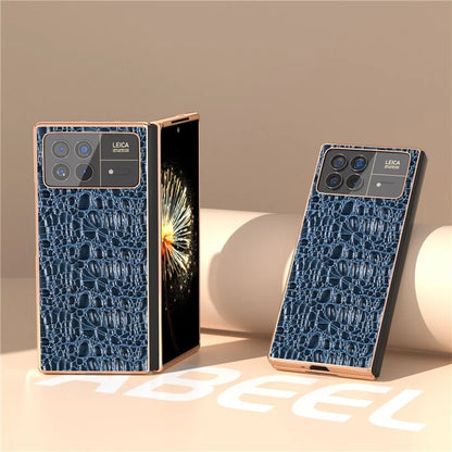 For Xiaomi Mix Fold 3 5G Case Shockproof Genuine Cow Leather+PC Electroplating Cover