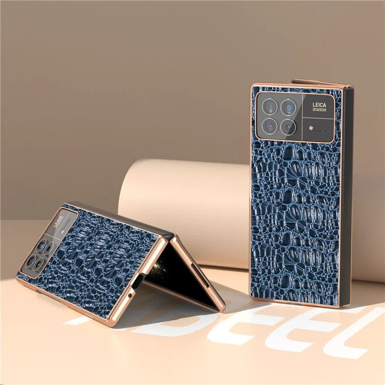 For Xiaomi Mix Fold 3 5G Case Shockproof Genuine Cow Leather+PC Electroplating Cover