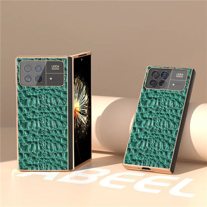 For Xiaomi Mix Fold 3 5G Case Shockproof Genuine Cow Leather+PC Electroplating Cover