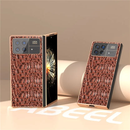 For Xiaomi Mix Fold 3 5G Case Shockproof Genuine Cow Leather+PC Electroplating Cover