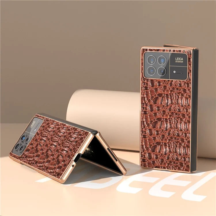 For Xiaomi Mix Fold 3 5G Case Shockproof Genuine Cow Leather+PC Electroplating Cover
