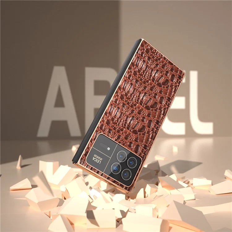 For Xiaomi Mix Fold 3 5G Case Shockproof Genuine Cow Leather+PC Electroplating Cover