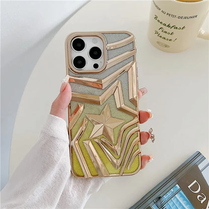 For iPhone 15 Pro Max Case Gradient TPU Shell Wishing Star Pattern Phone Cover with Glittery Paper