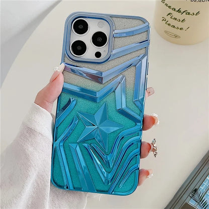 For iPhone 15 Pro Max Case Gradient TPU Shell Wishing Star Pattern Phone Cover with Glittery Paper