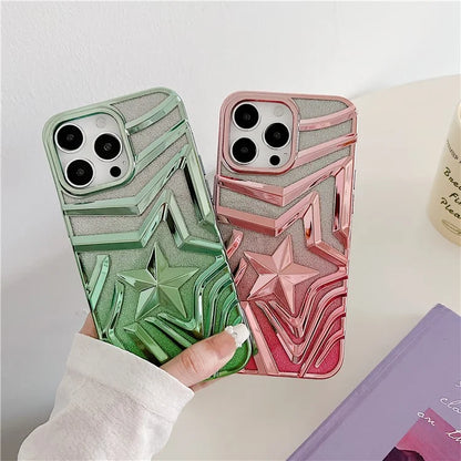 For iPhone 15 Pro Max Case Gradient TPU Shell Wishing Star Pattern Phone Cover with Glittery Paper