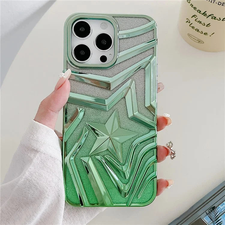 For iPhone 15 Pro Max Case Gradient TPU Shell Wishing Star Pattern Phone Cover with Glittery Paper