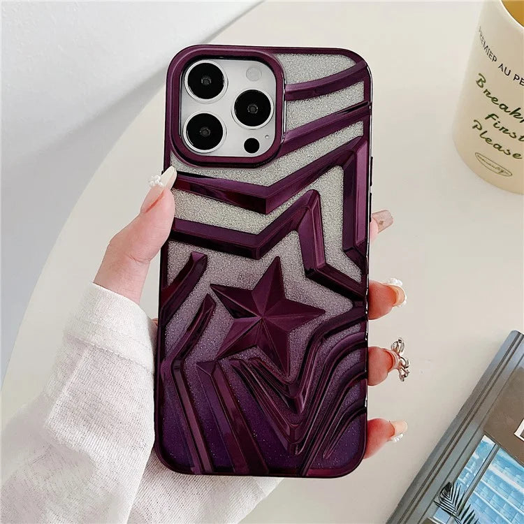 For iPhone 15 Pro Max Case Gradient TPU Shell Wishing Star Pattern Phone Cover with Glittery Paper