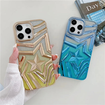 For iPhone 15 Pro Max Case Gradient TPU Shell Wishing Star Pattern Phone Cover with Glittery Paper