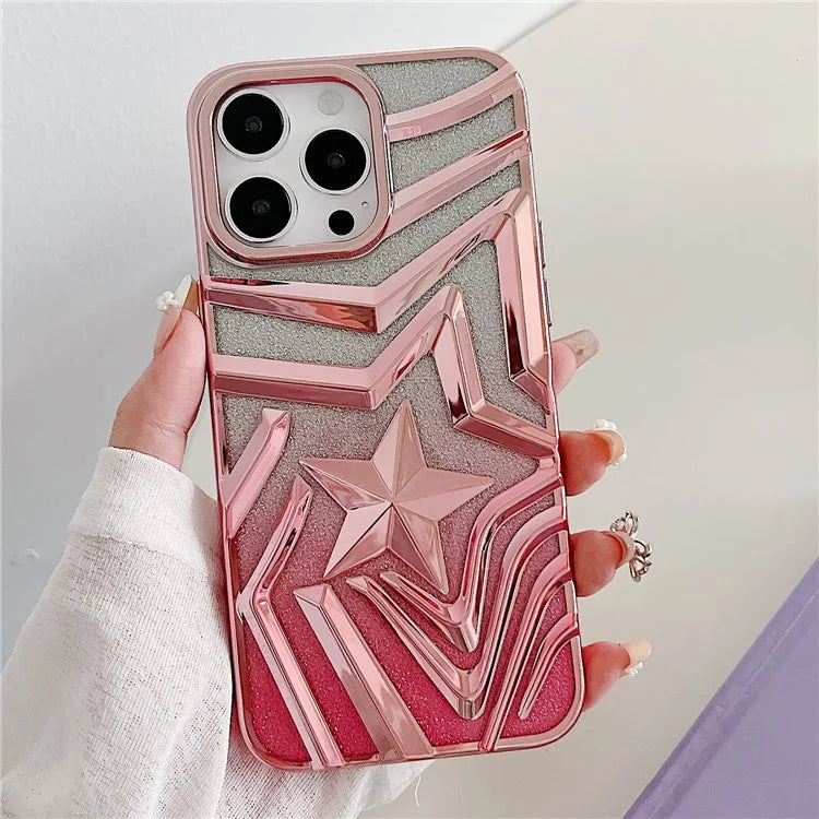 For iPhone 15 Pro Max Case Gradient TPU Shell Wishing Star Pattern Phone Cover with Glittery Paper