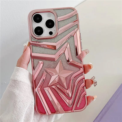 For iPhone 15 Pro Max Case Gradient TPU Shell Wishing Star Pattern Phone Cover with Glittery Paper
