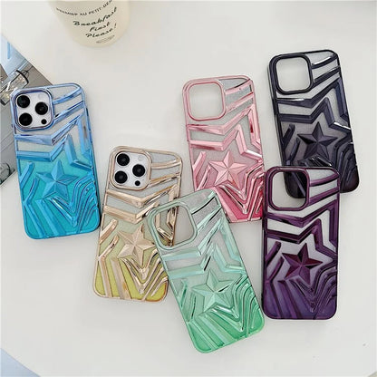 For iPhone 15 Pro Max Case Gradient TPU Shell Wishing Star Pattern Phone Cover with Glittery Paper