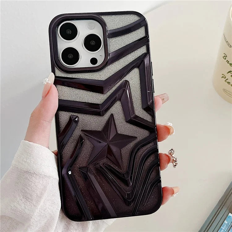 For iPhone 15 Pro Max Case Gradient TPU Shell Wishing Star Pattern Phone Cover with Glittery Paper