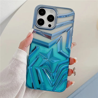 For iPhone 15 Pro Case Electroplating Wishing Star Pattern Phone Cover Gradient TPU Shell