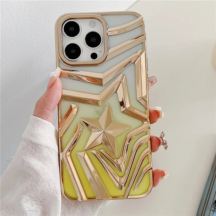 For iPhone 15 Pro Case Electroplating Wishing Star Pattern Phone Cover Gradient TPU Shell