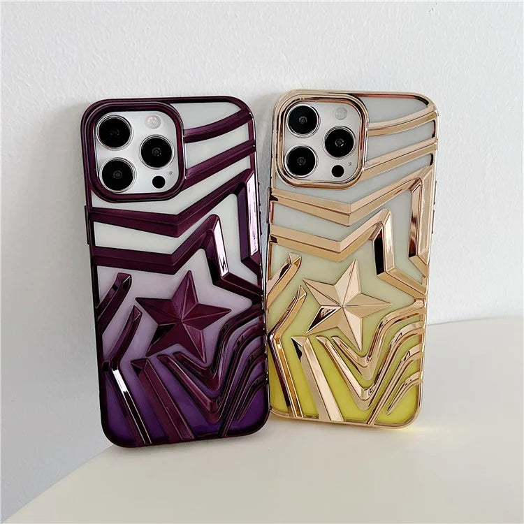 For iPhone 15 Pro Case Electroplating Wishing Star Pattern Phone Cover Gradient TPU Shell