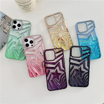 For iPhone 15 Pro Case Electroplating Wishing Star Pattern Phone Cover Gradient TPU Shell