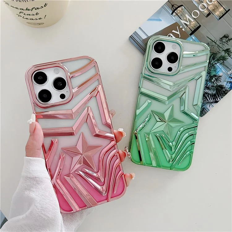 For iPhone 15 Pro Max Case Electroplating Wishing Star Pattern Gradient TPU Phone Cover