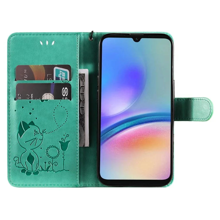 For Samsung Galaxy A05s 4G KT Imprinting Flower Series-4 Case Stand PU Leather Phone Cover Wallet