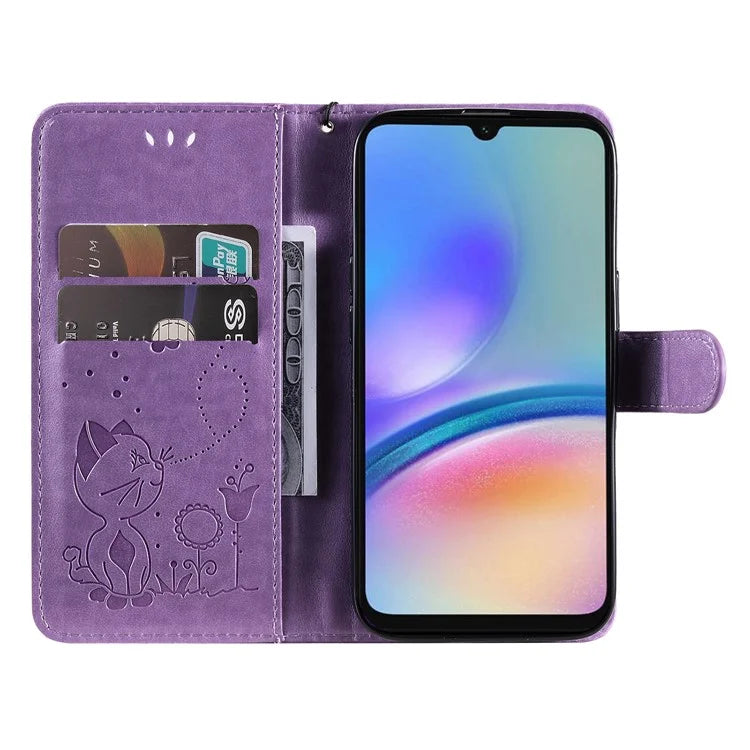 For Samsung Galaxy A05s 4G KT Imprinting Flower Series-4 Case Stand PU Leather Phone Cover Wallet