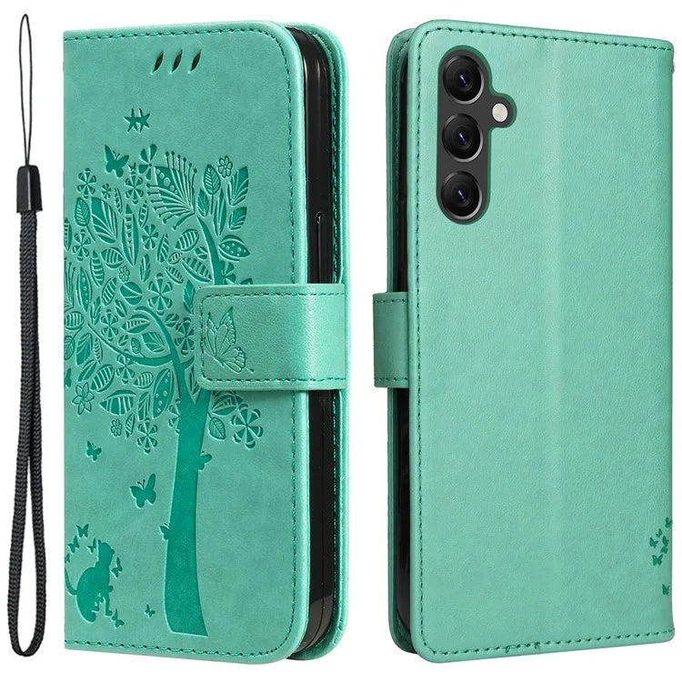 For Samsung Galaxy A05s 4G KT Imprinting Flower Series-3 Case Stand Leather Imprinted Cat Tree Phone Shell Wallet