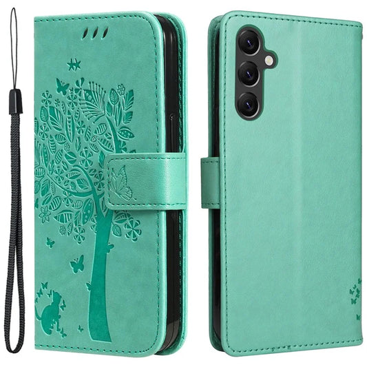 For Samsung Galaxy A05s 4G KT Imprinting Flower Series-3 Case Stand Leather Imprinted Cat Tree Phone Shell Wallet