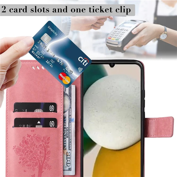For Samsung Galaxy A05s 4G KT Imprinting Flower Series-3 Case Stand Leather Imprinted Cat Tree Phone Shell Wallet