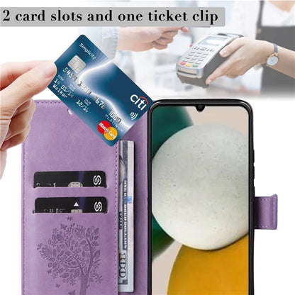 For Samsung Galaxy A05s 4G KT Imprinting Flower Series-3 Case Stand Leather Imprinted Cat Tree Phone Shell Wallet