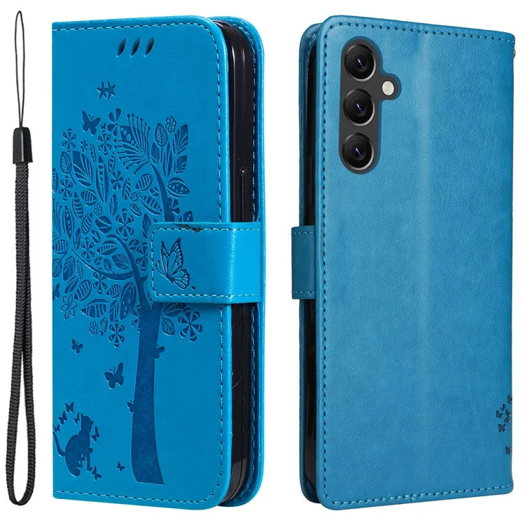 For Samsung Galaxy A05s 4G KT Imprinting Flower Series-3 Case Stand Leather Imprinted Cat Tree Phone Shell Wallet