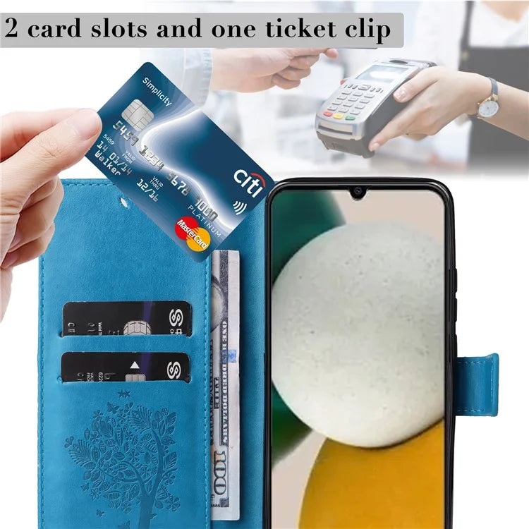For Samsung Galaxy A05s 4G KT Imprinting Flower Series-3 Case Stand Leather Imprinted Cat Tree Phone Shell Wallet