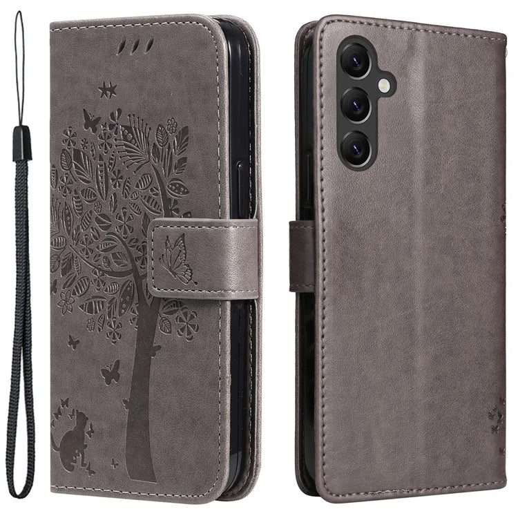 For Samsung Galaxy A05s 4G KT Imprinting Flower Series-3 Case Stand Leather Imprinted Cat Tree Phone Shell Wallet