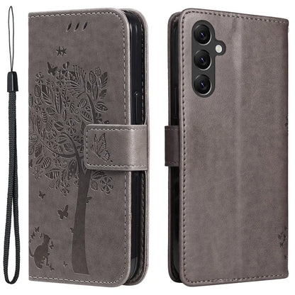 For Samsung Galaxy A05s 4G KT Imprinting Flower Series-3 Case Stand Leather Imprinted Cat Tree Phone Shell Wallet