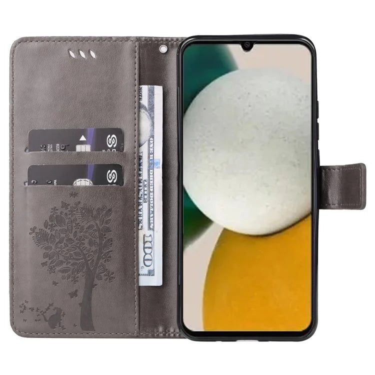 For Samsung Galaxy A05s 4G KT Imprinting Flower Series-3 Case Stand Leather Imprinted Cat Tree Phone Shell Wallet