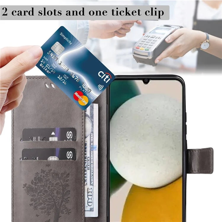 For Samsung Galaxy A05s 4G KT Imprinting Flower Series-3 Case Stand Leather Imprinted Cat Tree Phone Shell Wallet