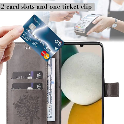 For Samsung Galaxy A05s 4G KT Imprinting Flower Series-3 Case Stand Leather Imprinted Cat Tree Phone Shell Wallet