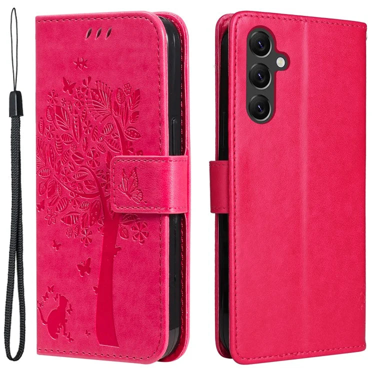 For Samsung Galaxy A05s 4G KT Imprinting Flower Series-3 Case Stand Leather Imprinted Cat Tree Phone Shell Wallet