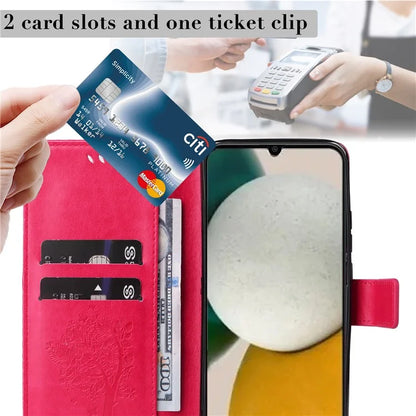 For Samsung Galaxy A05s 4G KT Imprinting Flower Series-3 Case Stand Leather Imprinted Cat Tree Phone Shell Wallet