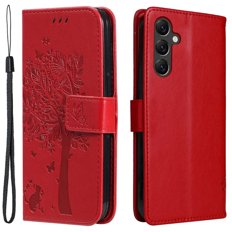 For Samsung Galaxy A05s 4G KT Imprinting Flower Series-3 Case Stand Leather Imprinted Cat Tree Phone Shell Wallet