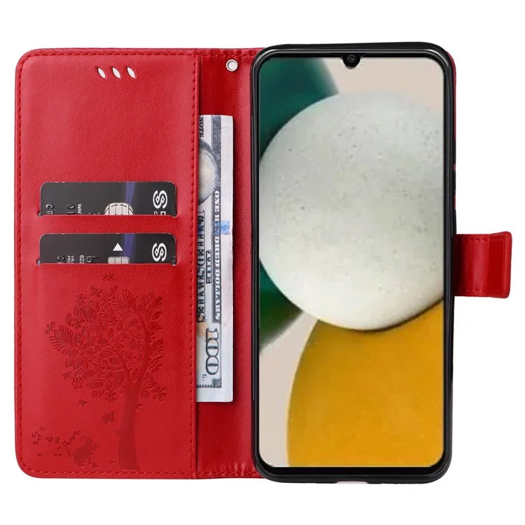 For Samsung Galaxy A05s 4G KT Imprinting Flower Series-3 Case Stand Leather Imprinted Cat Tree Phone Shell Wallet