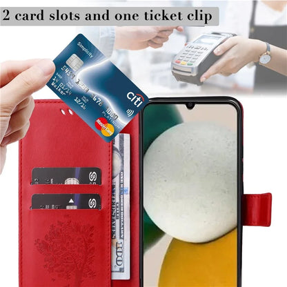For Samsung Galaxy A05s 4G KT Imprinting Flower Series-3 Case Stand Leather Imprinted Cat Tree Phone Shell Wallet