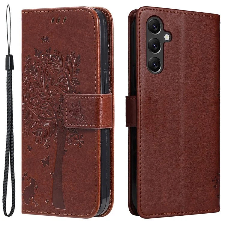 For Samsung Galaxy A05s 4G KT Imprinting Flower Series-3 Case Stand Leather Imprinted Cat Tree Phone Shell Wallet