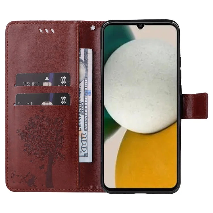 For Samsung Galaxy A05s 4G KT Imprinting Flower Series-3 Case Stand Leather Imprinted Cat Tree Phone Shell Wallet