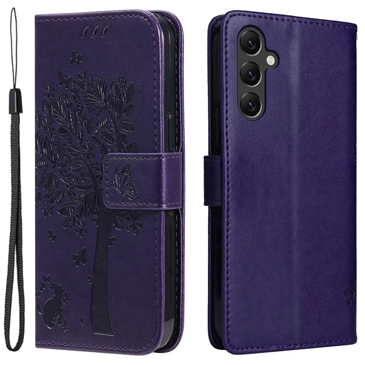 For Samsung Galaxy A05s 4G KT Imprinting Flower Series-3 Case Stand Leather Imprinted Cat Tree Phone Shell Wallet