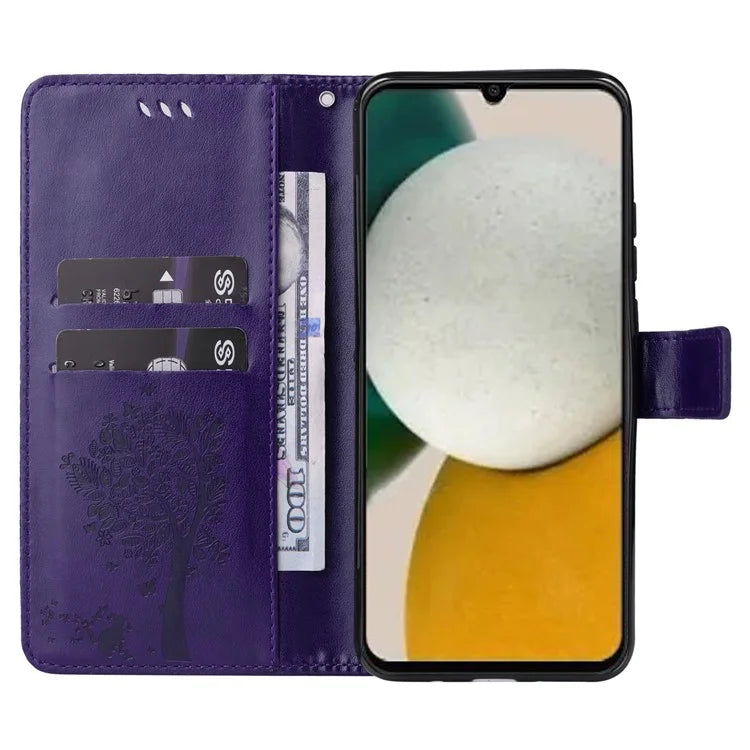 For Samsung Galaxy A05s 4G KT Imprinting Flower Series-3 Case Stand Leather Imprinted Cat Tree Phone Shell Wallet