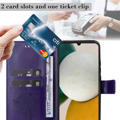 For Samsung Galaxy A05s 4G KT Imprinting Flower Series-3 Case Stand Leather Imprinted Cat Tree Phone Shell Wallet