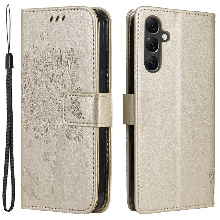 For Samsung Galaxy A05s 4G KT Imprinting Flower Series-3 Case Stand Leather Imprinted Cat Tree Phone Shell Wallet