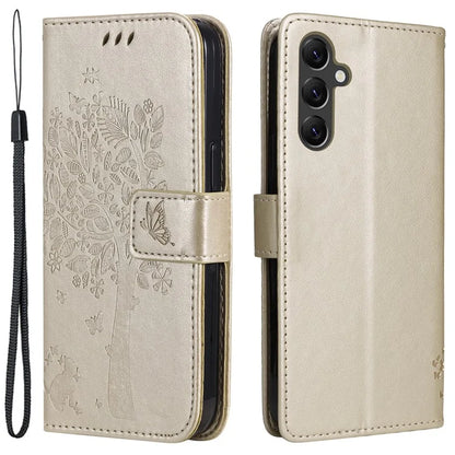 For Samsung Galaxy A05s 4G KT Imprinting Flower Series-3 Case Stand Leather Imprinted Cat Tree Phone Shell Wallet