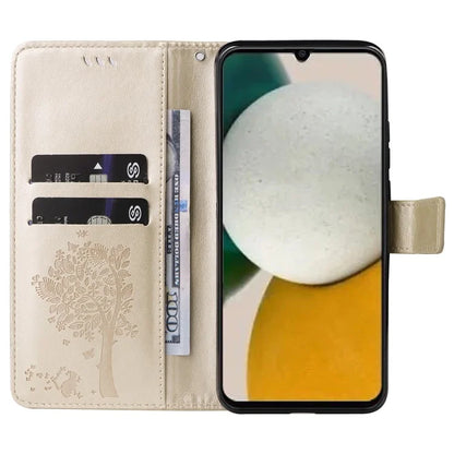 For Samsung Galaxy A05s 4G KT Imprinting Flower Series-3 Case Stand Leather Imprinted Cat Tree Phone Shell Wallet